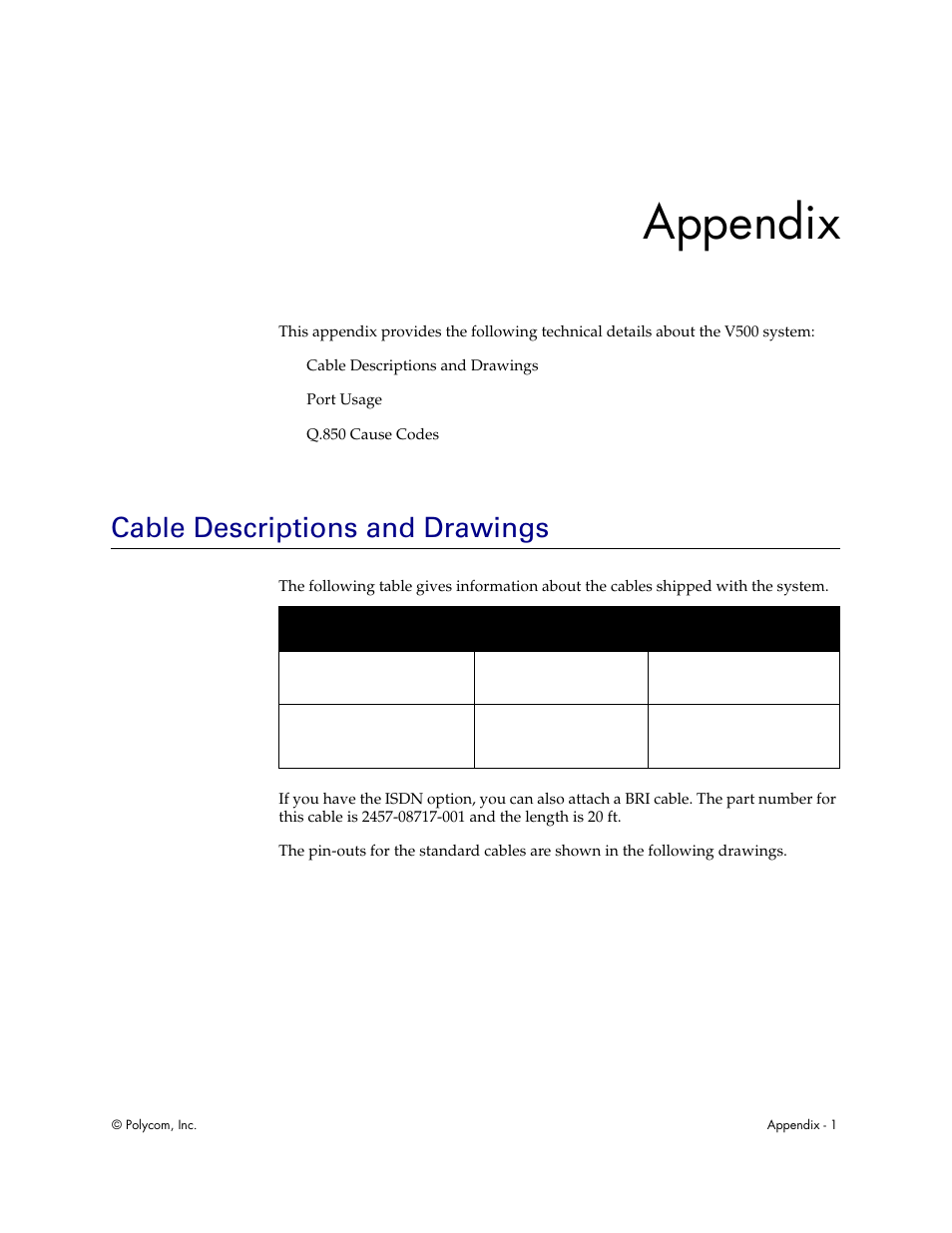 Appendix, Cable descriptions and drawings | Polycom Audio and Video User Manual | Page 113 / 136