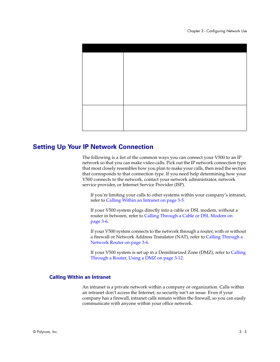 Setting up your ip network connection, Calling within an intranet, Setting up your ip network connection - 5 | Calling within an intranet - 5 | Polycom Audio and Video User Manual | Page 25 / 136