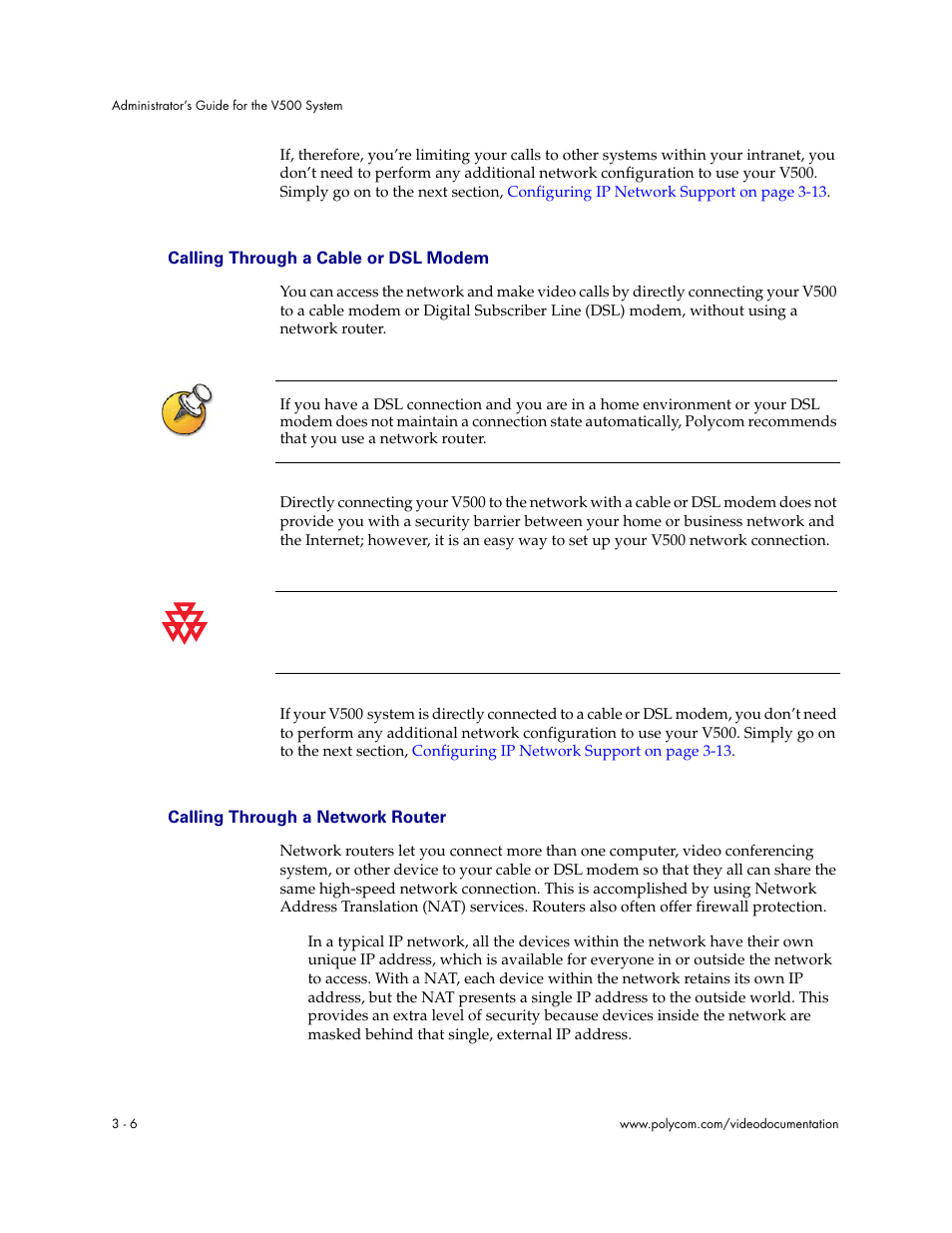 Calling through a cable or dsl modem, Calling through a network router, Calling through a cable or dsl modem on | Calling through a | Polycom Audio and Video User Manual | Page 26 / 136