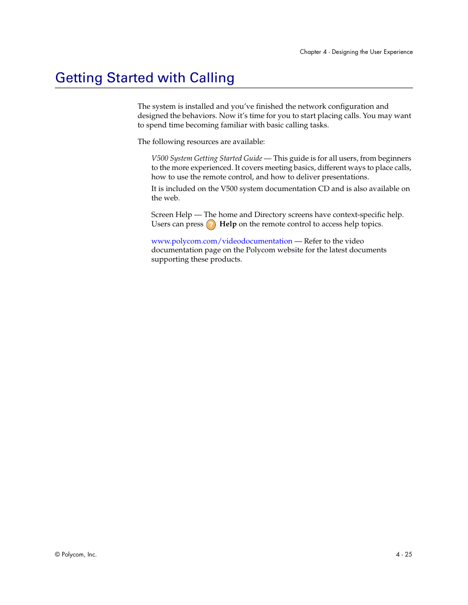 Getting started with calling, Getting started with calling - 25 | Polycom Audio and Video User Manual | Page 71 / 136