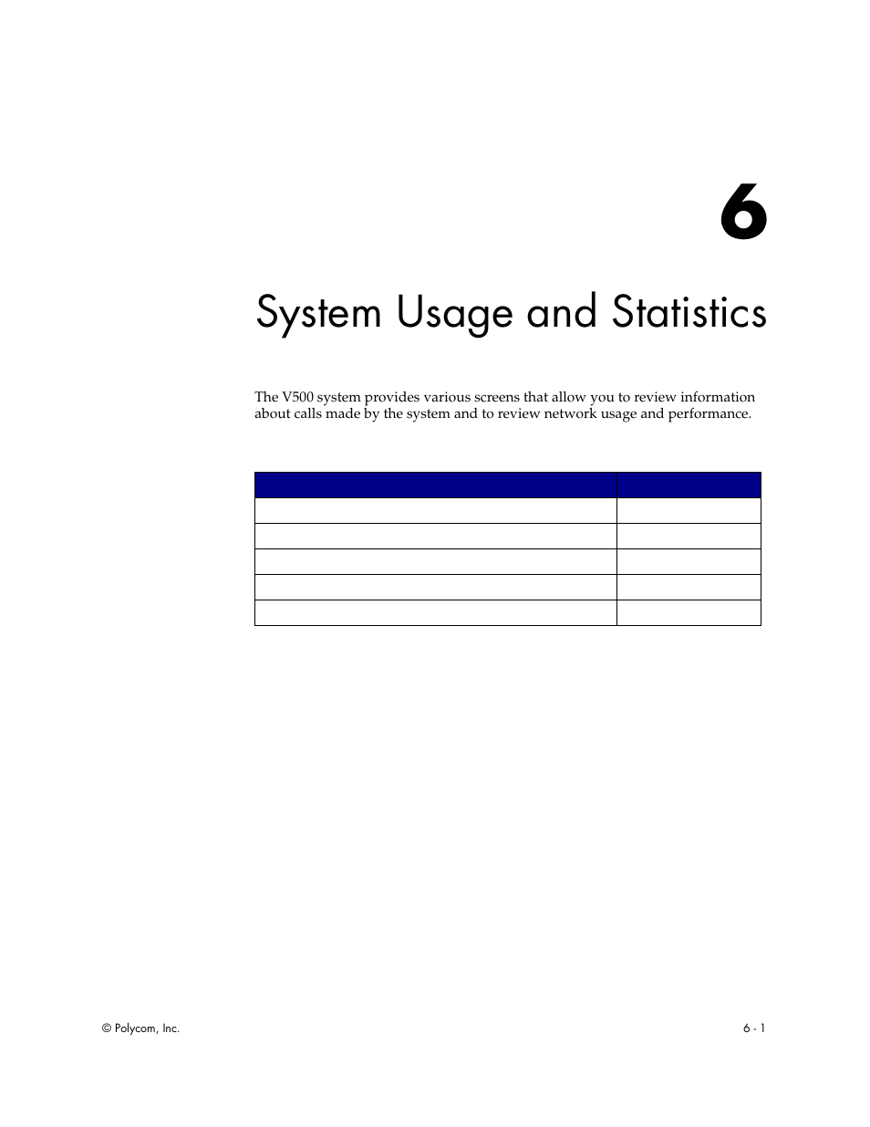 System usage and statistics, Chapter 6 - system usage and statistics | Polycom Audio and Video User Manual | Page 83 / 136