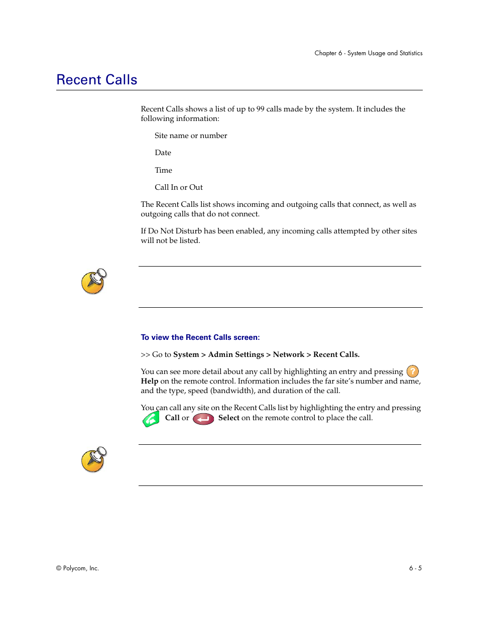 Recent calls, Recent calls - 5 | Polycom Audio and Video User Manual | Page 87 / 136