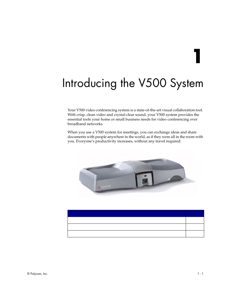 Introducing the v500 system, Chapter 1 - introducing the v500 system | Polycom Audio and Video User Manual | Page 9 / 136