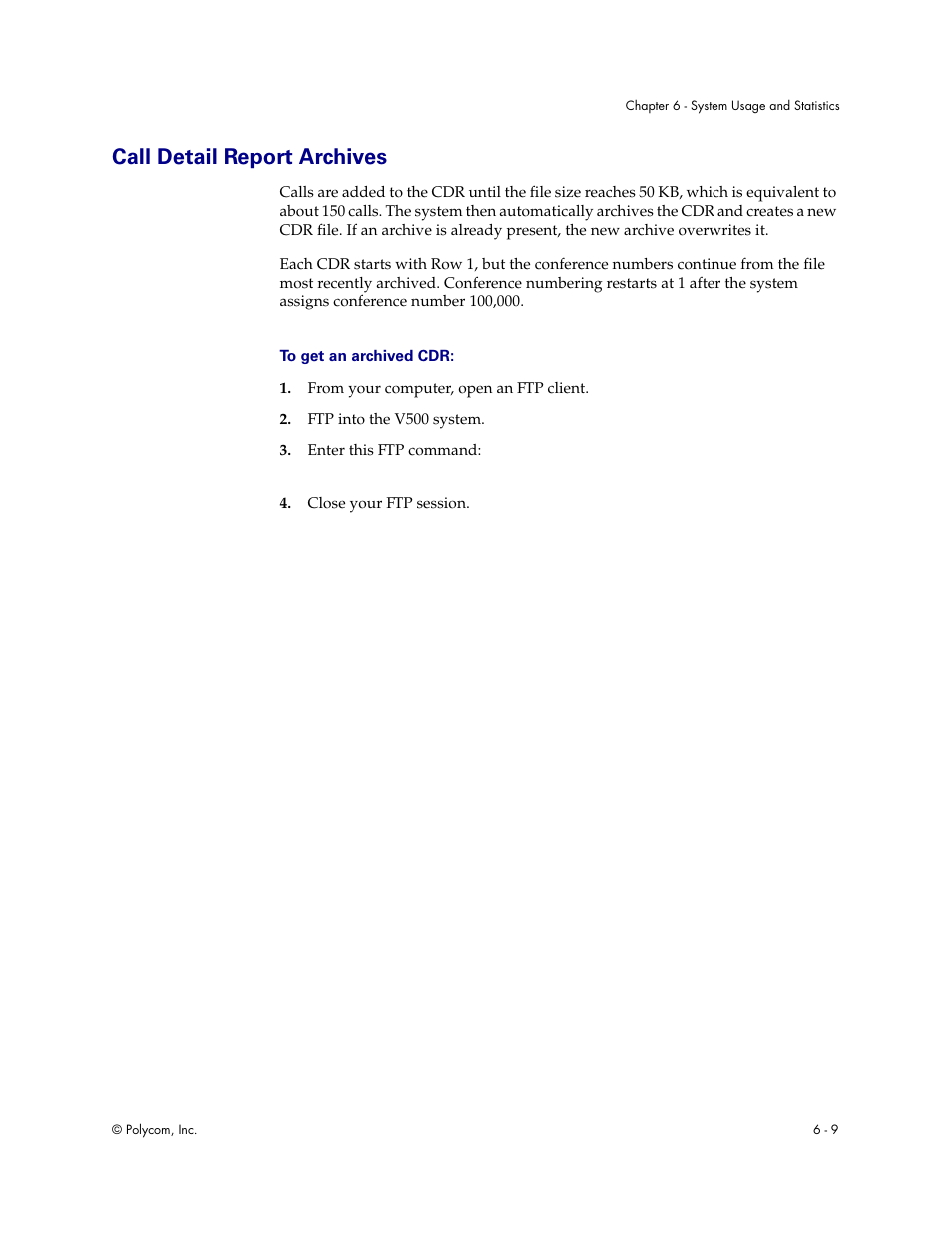 Call detail report archives, Call detail report archives - 9 | Polycom Audio and Video User Manual | Page 91 / 136