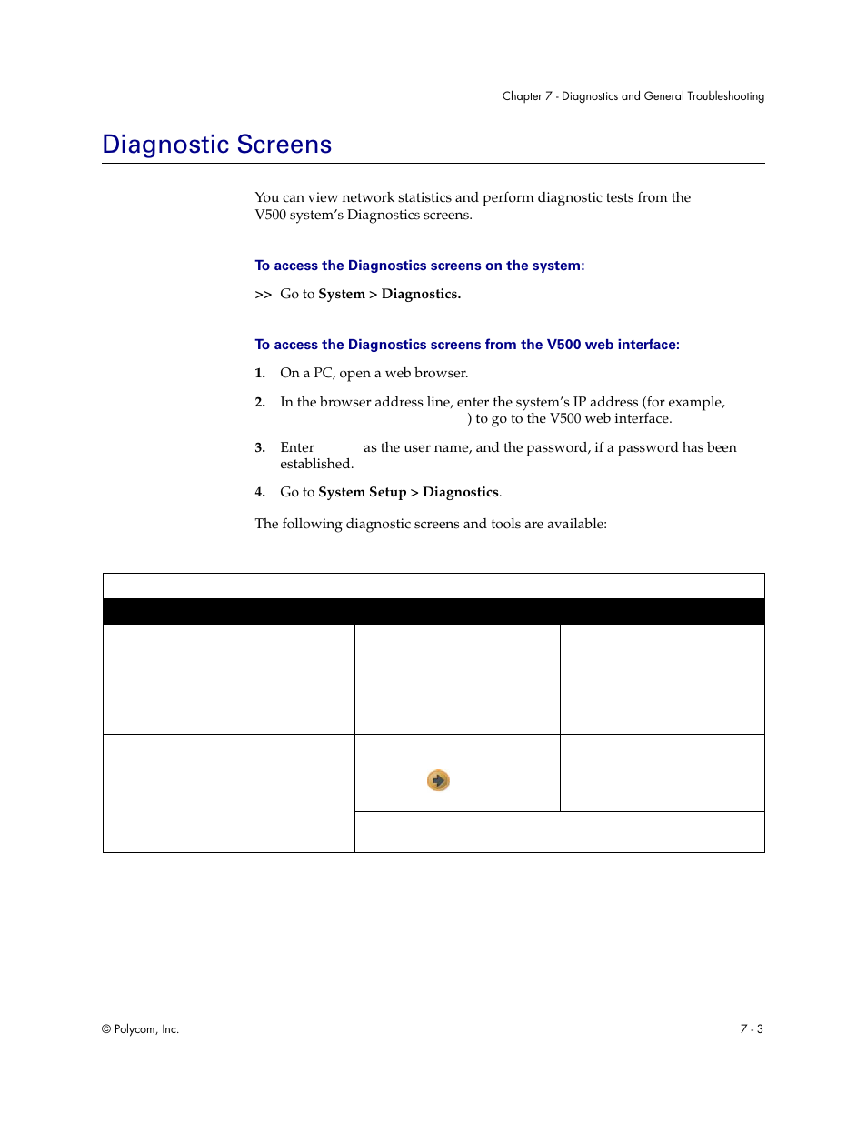 Diagnostic screens, Diagnostic screens - 3 | Polycom Audio and Video User Manual | Page 95 / 136