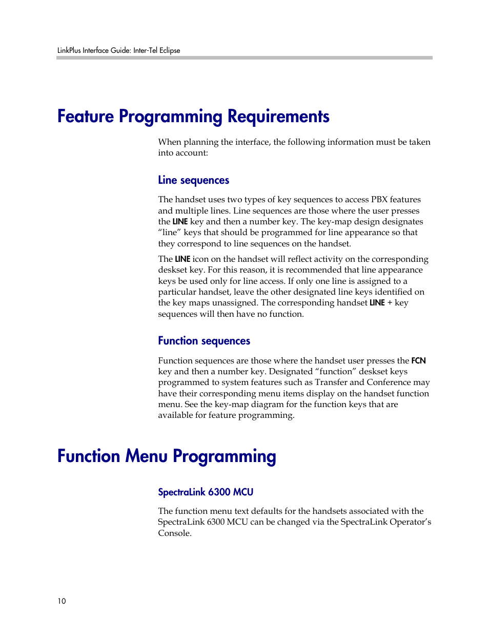 Feature programming requirements, Function menu programming | Polycom KH 458 User Manual | Page 10 / 17