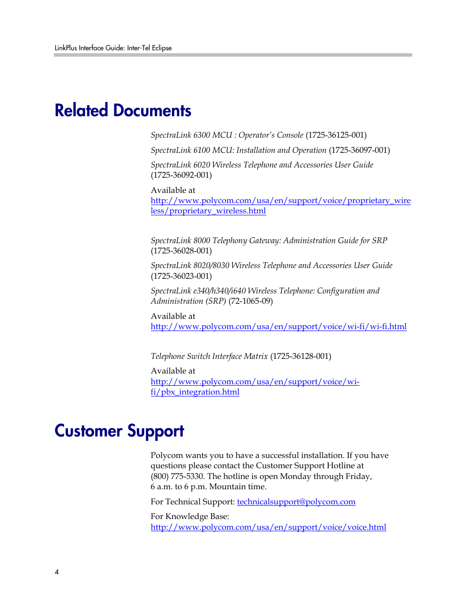 Related documents, Customer support | Polycom KH 458 User Manual | Page 4 / 17