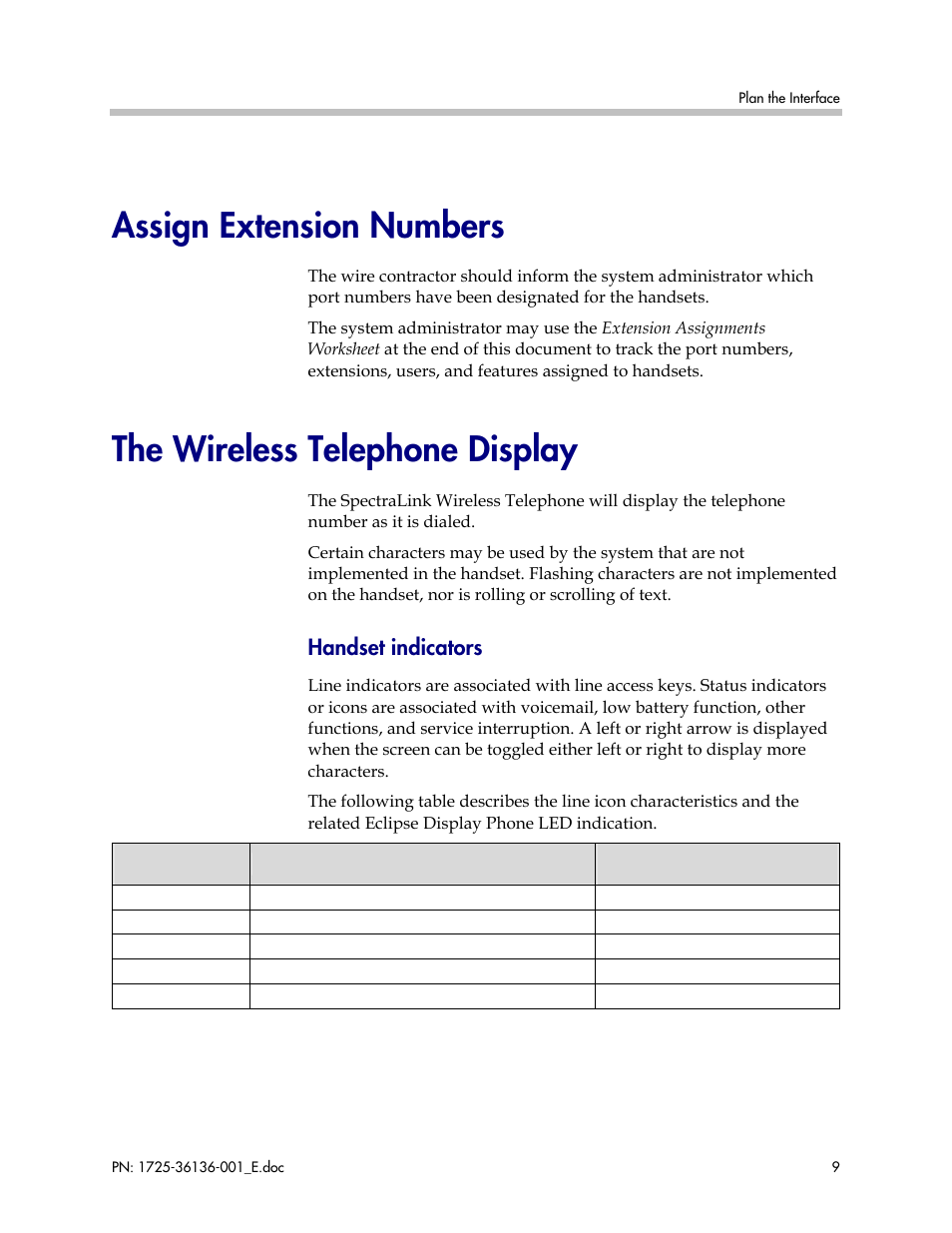 Assign extension numbers, The wireless telephone display, Handset indicators | Polycom KH 458 User Manual | Page 9 / 17