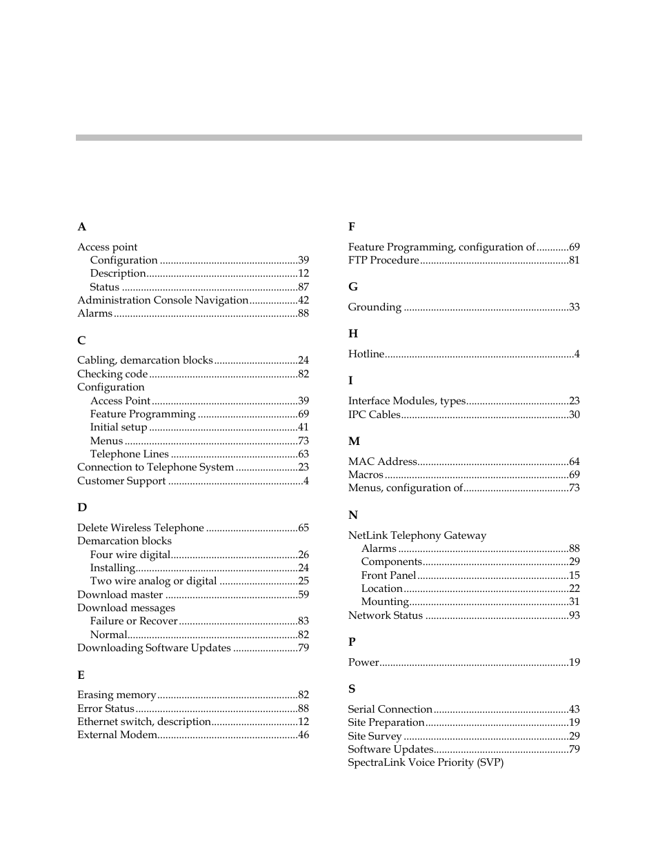 Index | Polycom SpectraLink 1725-36028-001 User Manual | Page 109 / 110