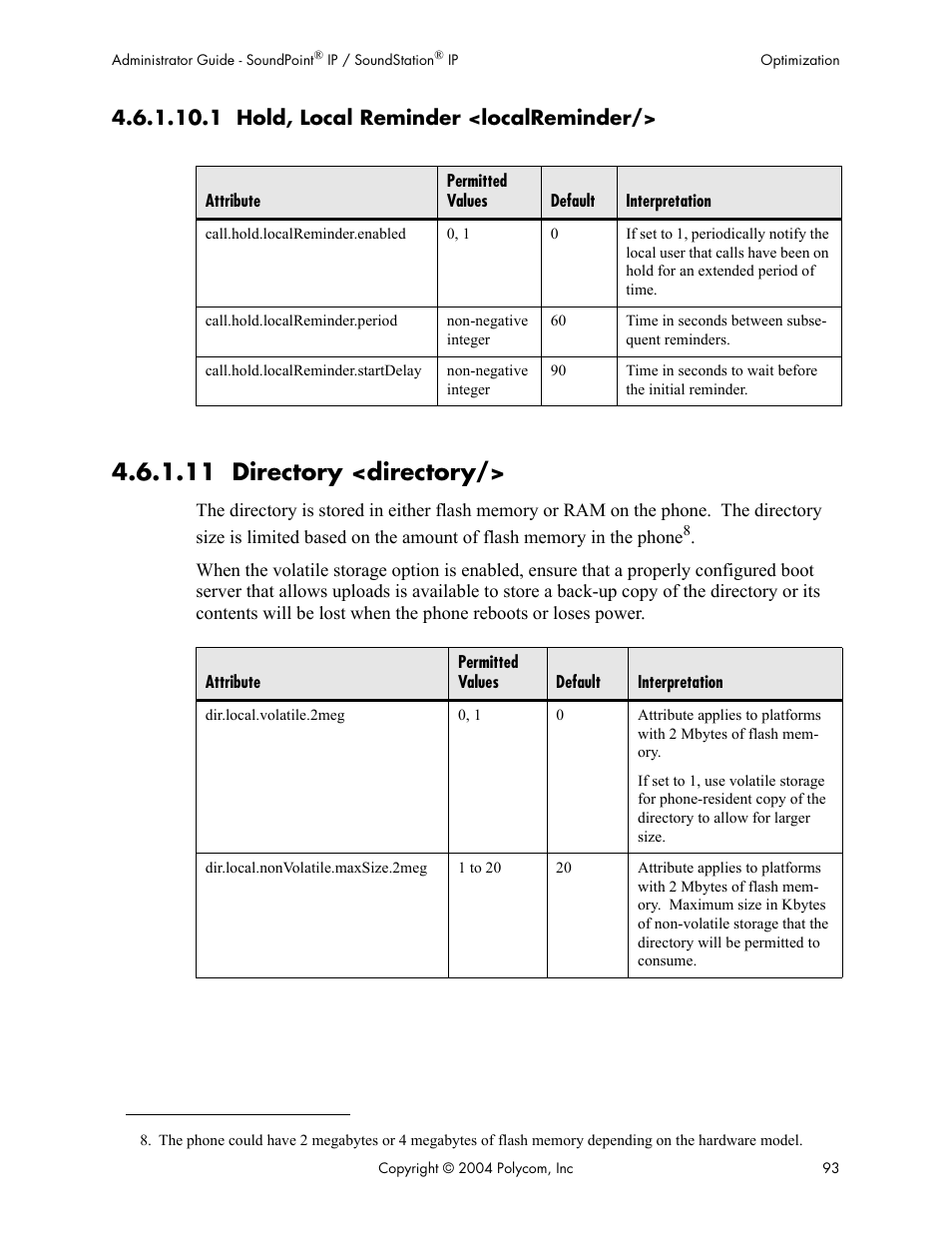 1 hold, local reminder <localreminder, 11 directory <directory | Polycom Version 1.4.x 17 User Manual | Page 101 / 147