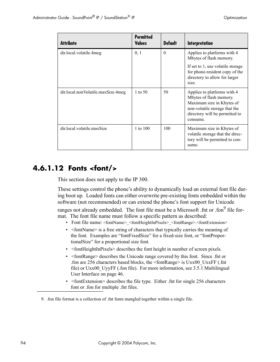 12 fonts <font | Polycom Version 1.4.x 17 User Manual | Page 102 / 147