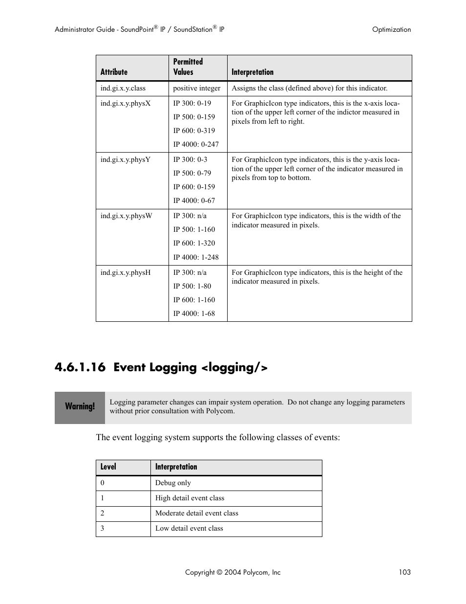 16 event logging <logging | Polycom Version 1.4.x 17 User Manual | Page 111 / 147