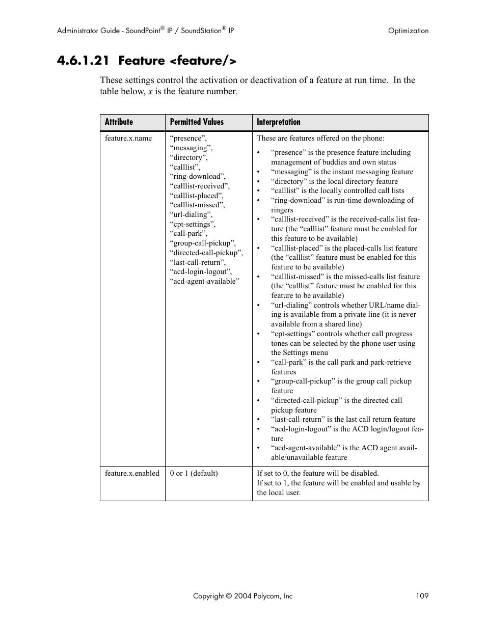 21 feature <feature | Polycom Version 1.4.x 17 User Manual | Page 117 / 147