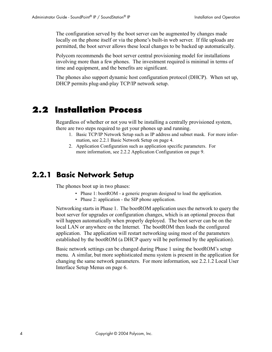 2 installation process, 1 basic network setup | Polycom Version 1.4.x 17 User Manual | Page 12 / 147