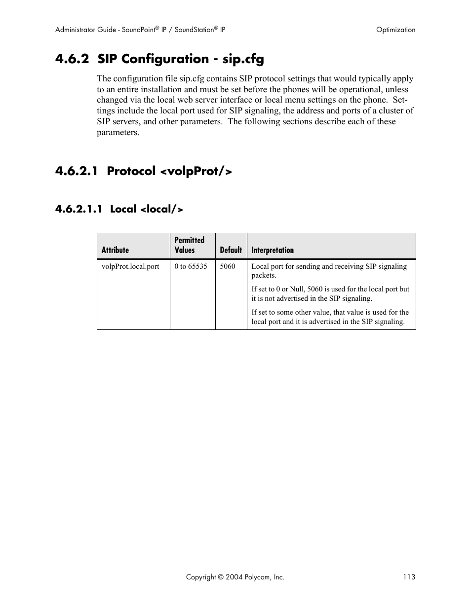 2 sip configuration - sip.cfg, 1 protocol <volpprot, 1 local <local | Polycom Version 1.4.x 17 User Manual | Page 121 / 147