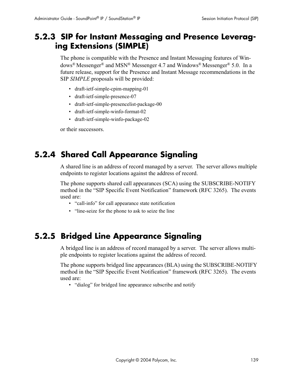 4 shared call appearance signaling, 5 bridged line appearance signaling | Polycom Version 1.4.x 17 User Manual | Page 147 / 147