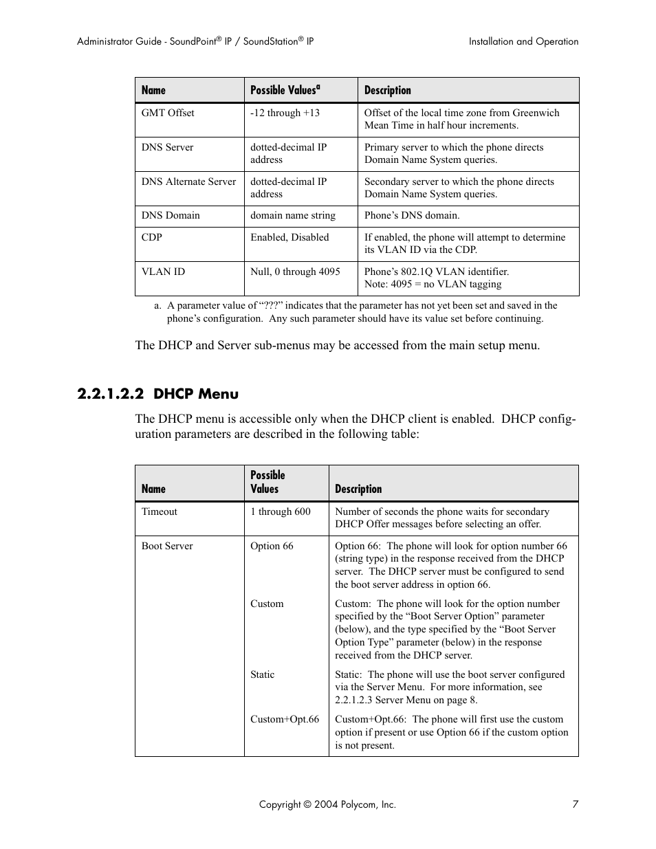 2 dhcp menu, See 2.2.1.2.2 dhcp menu | Polycom Version 1.4.x 17 User Manual | Page 15 / 147