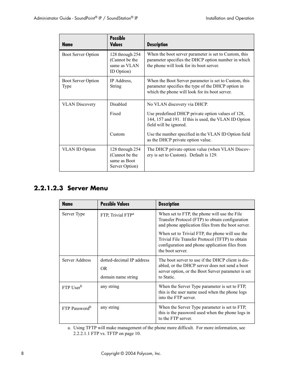 3 server menu | Polycom Version 1.4.x 17 User Manual | Page 16 / 147