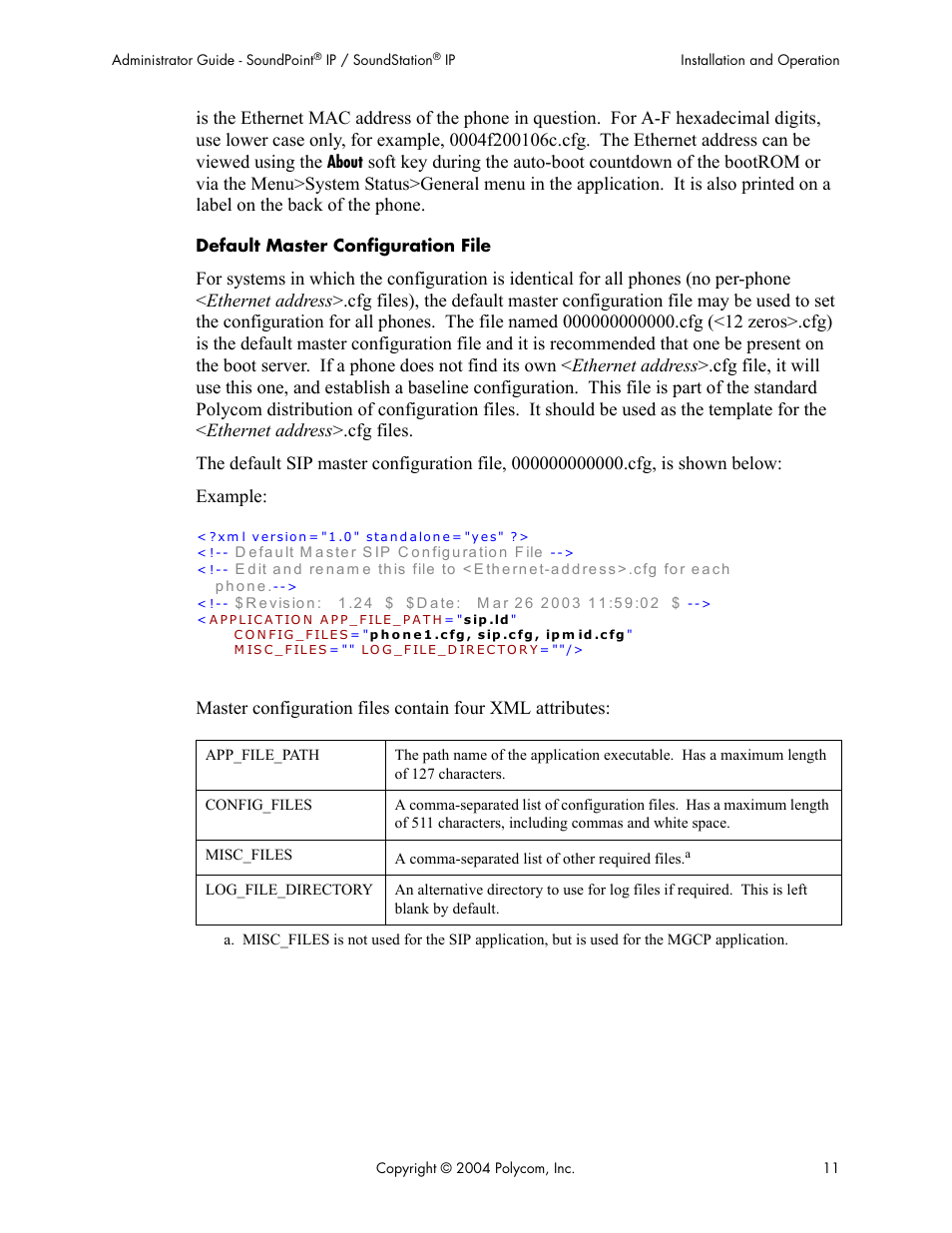 About, Default master configuration file | Polycom Version 1.4.x 17 User Manual | Page 19 / 147