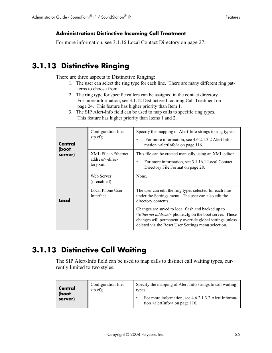 13 distinctive ringing, 13 distinctive call waiting | Polycom Version 1.4.x 17 User Manual | Page 33 / 147