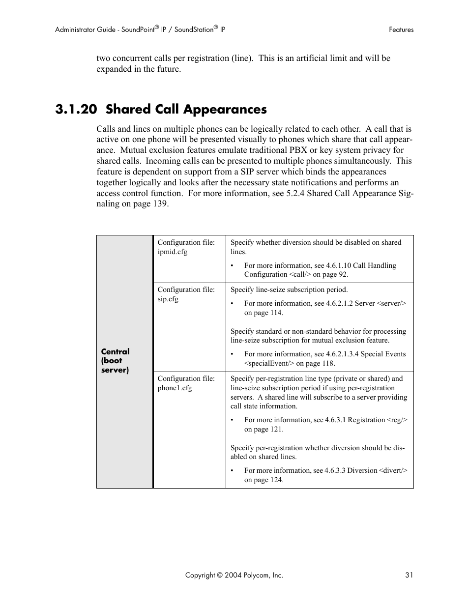 20 shared call appearances | Polycom Version 1.4.x 17 User Manual | Page 39 / 147