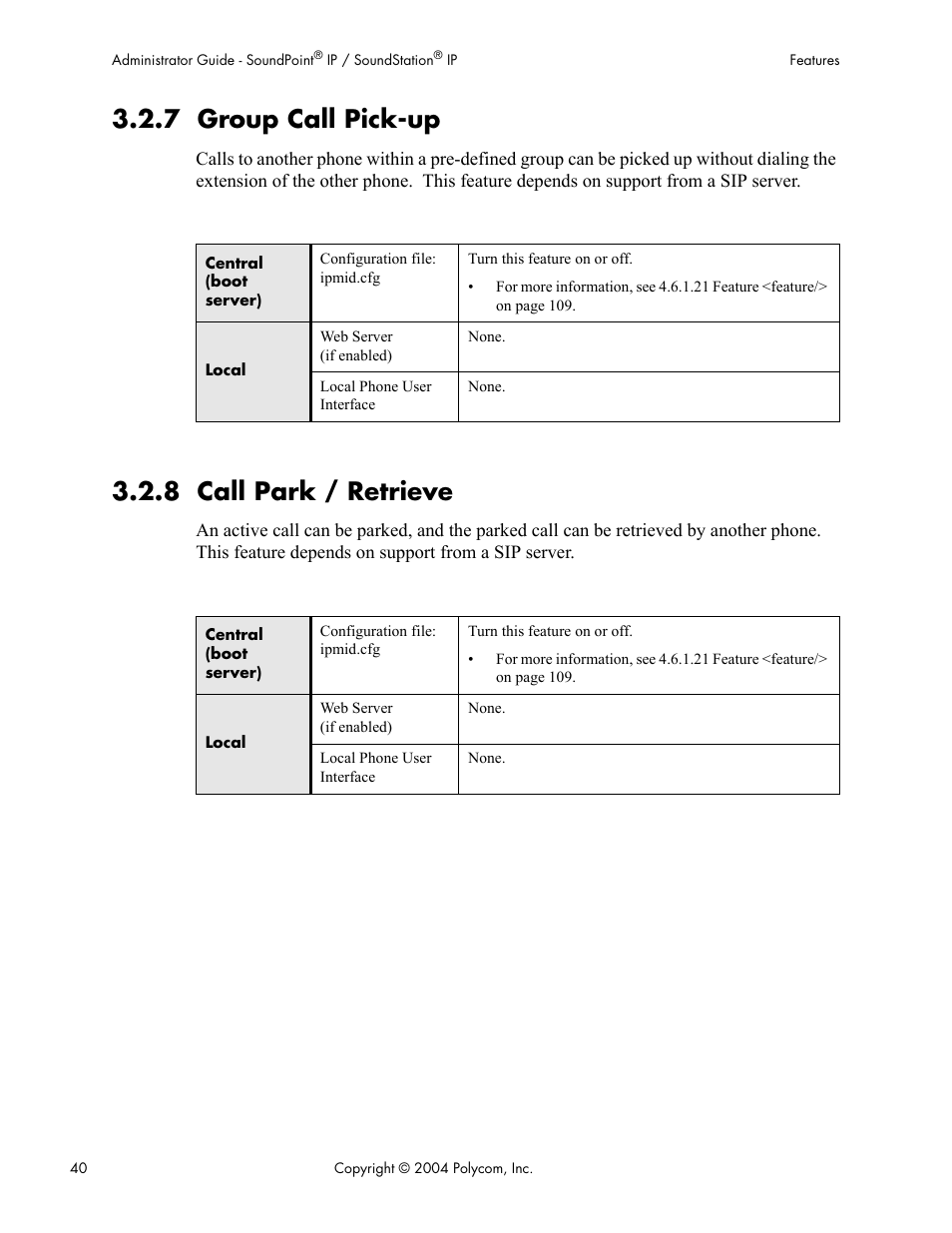 7 group call pick-up, 8 call park / retrieve, 7 group call pick-up 3.2.8 call park / retrieve | Polycom Version 1.4.x 17 User Manual | Page 48 / 147