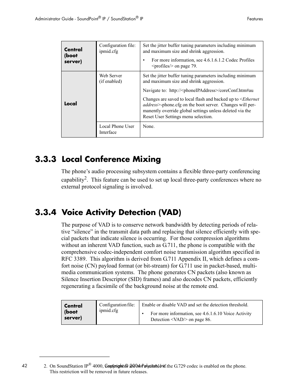 3 local conference mixing, 4 voice activity detection (vad) | Polycom Version 1.4.x 17 User Manual | Page 50 / 147