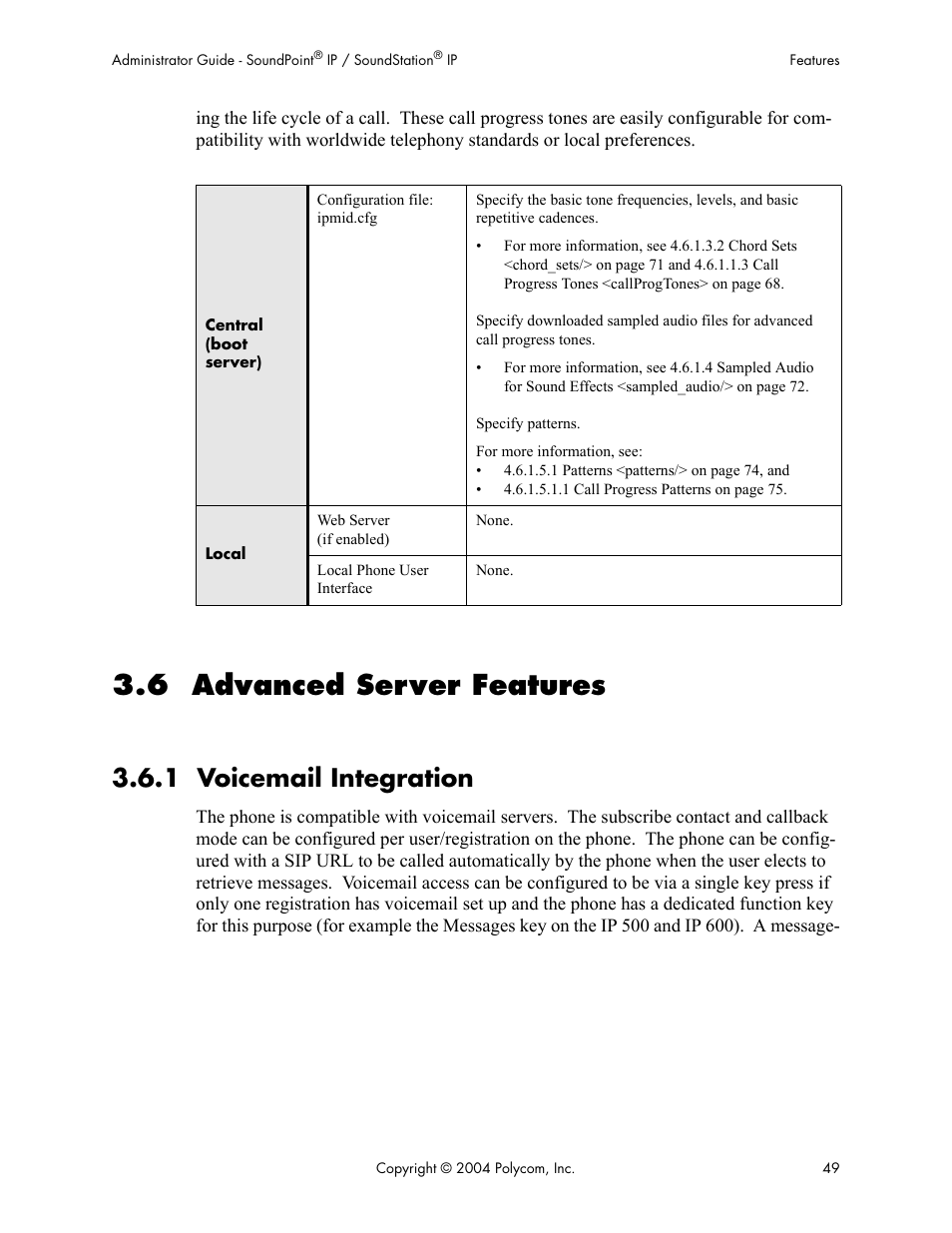 6 advanced server features, 1 voicemail integration | Polycom Version 1.4.x 17 User Manual | Page 57 / 147