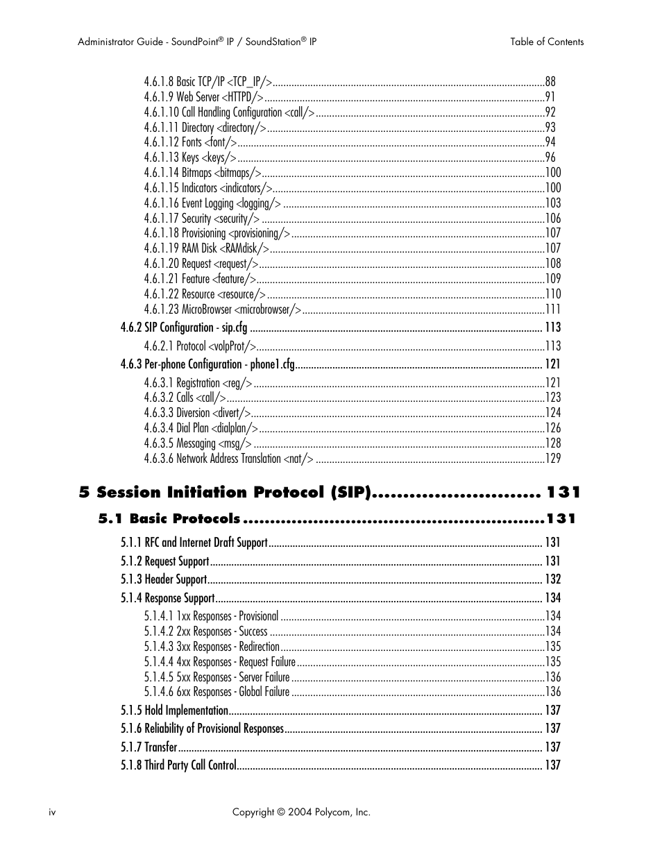 5 session initiation protocol (sip) | Polycom Version 1.4.x 17 User Manual | Page 6 / 147