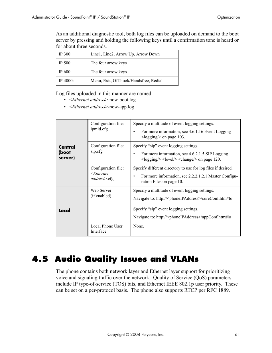 5 audio quality issues and vlans | Polycom Version 1.4.x 17 User Manual | Page 69 / 147