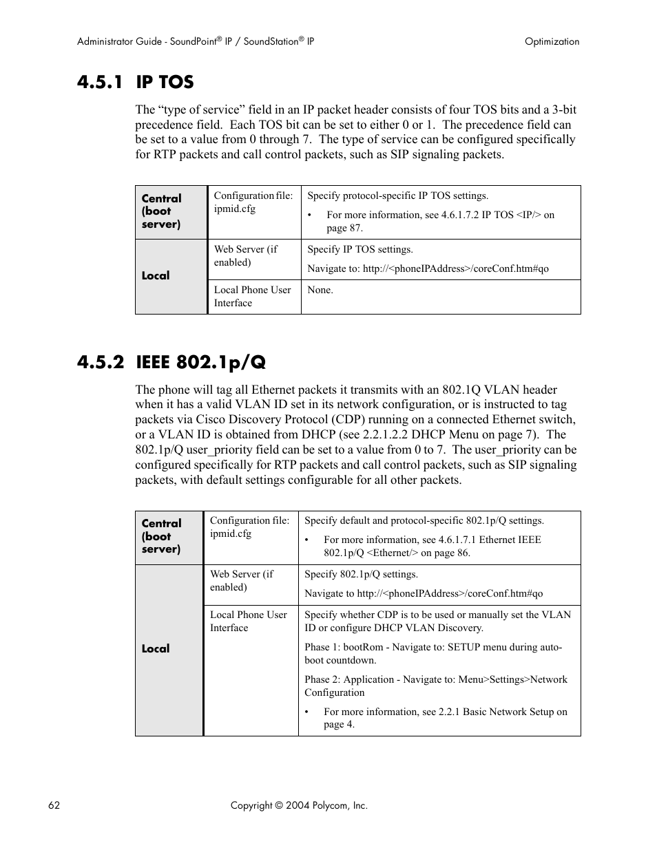 1 ip tos, 2 ieee 802.1p/q, 1 ip tos 4.5.2 ieee 802.1p/q | Polycom Version 1.4.x 17 User Manual | Page 70 / 147