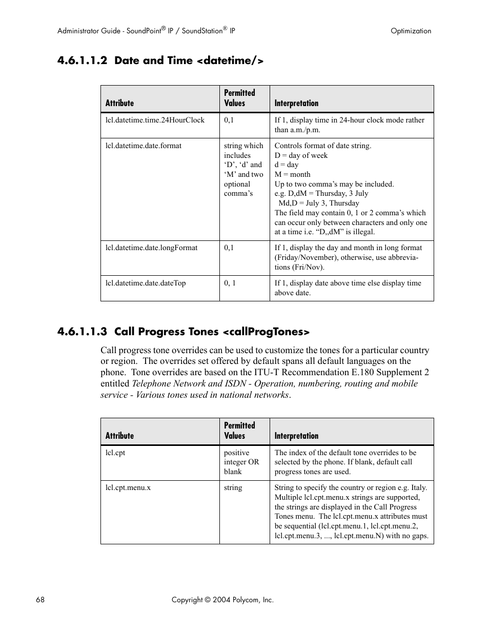2 date and time <datetime, 3 call progress tones <callprogtones | Polycom Version 1.4.x 17 User Manual | Page 76 / 147