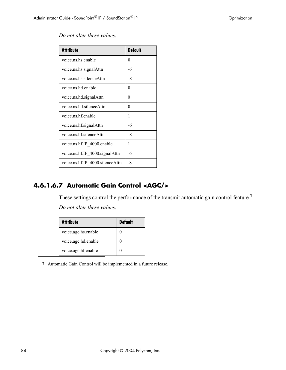 7 automatic gain control <agc | Polycom Version 1.4.x 17 User Manual | Page 92 / 147