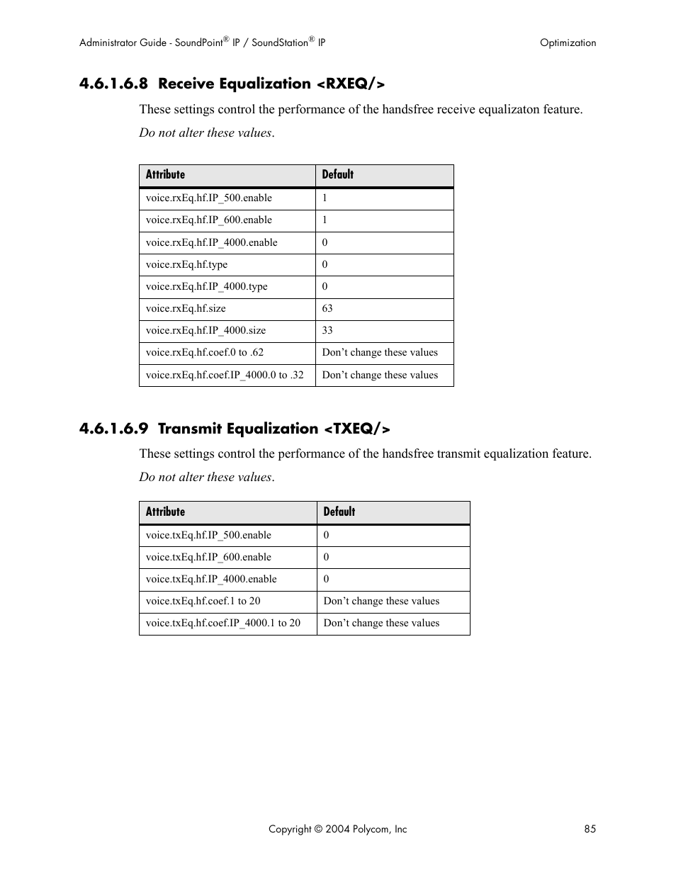 8 receive equalization <rxeq, 9 transmit equalization <txeq | Polycom Version 1.4.x 17 User Manual | Page 93 / 147