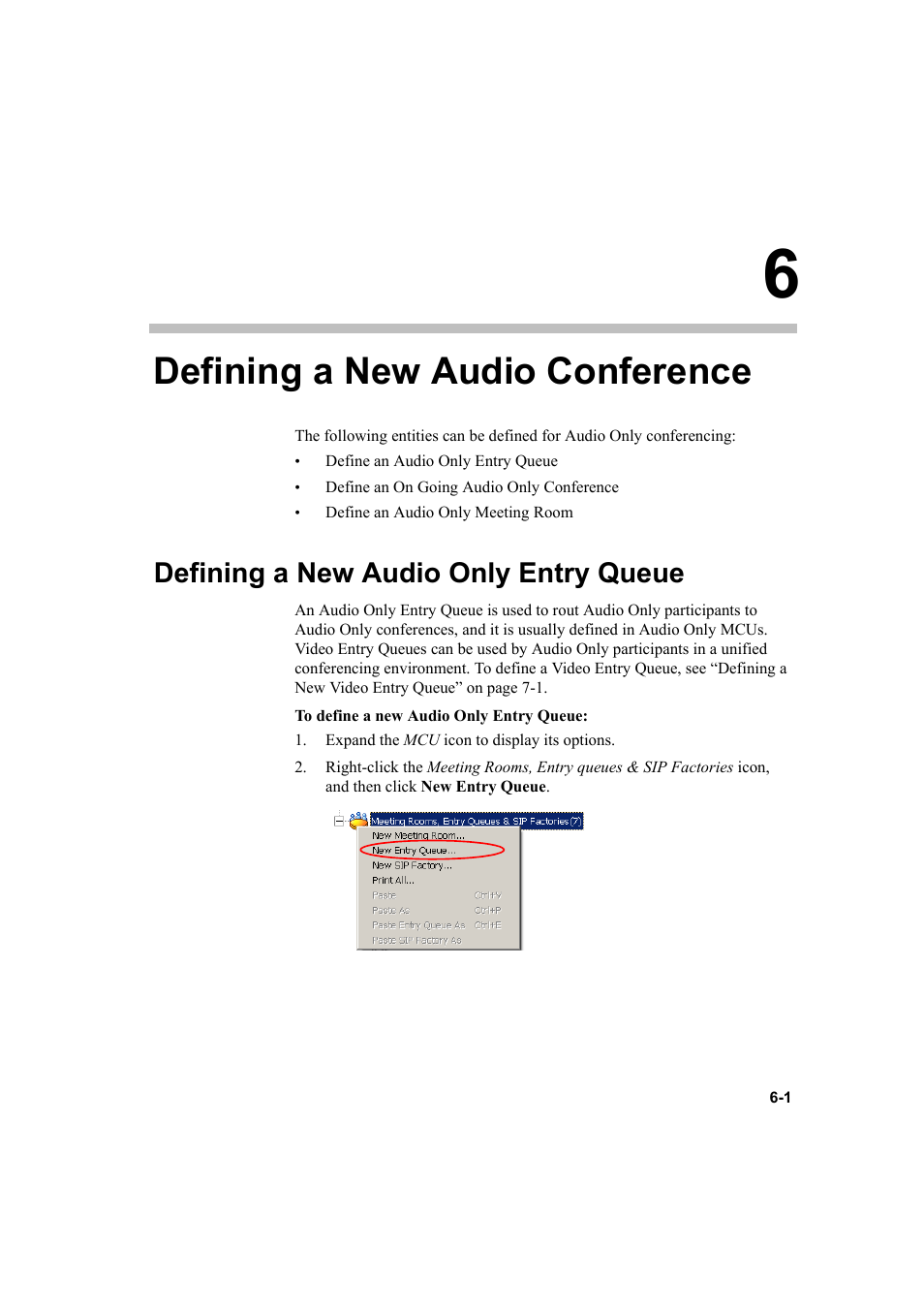 Defining a new audio conference, Defining a new audio only entry queue, Defining a new audio conference -1 | Defining a new audio only entry queue -1 | Polycom DOC2232A User Manual | Page 71 / 132