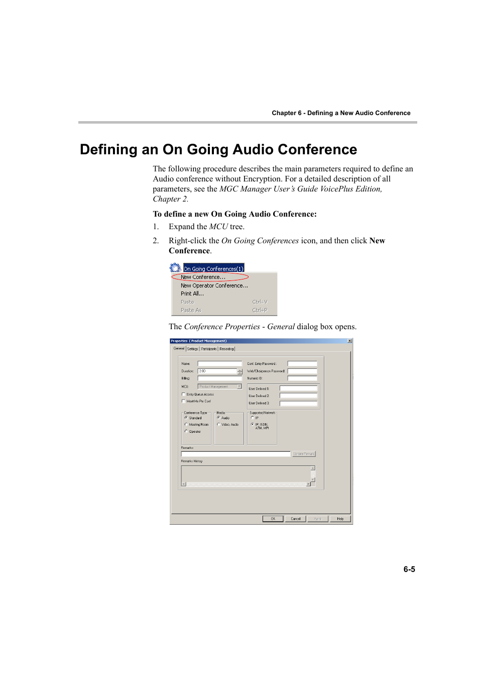 Defining an on going audio conference, Defining an on going audio conference -5 | Polycom DOC2232A User Manual | Page 75 / 132