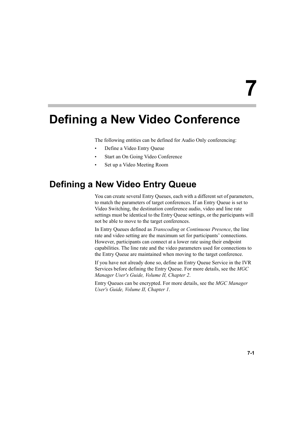 Defining a new video conference, Defining a new video entry queue, Defining a new video conference -1 | Defining a new video entry queue -1 | Polycom DOC2232A User Manual | Page 83 / 132