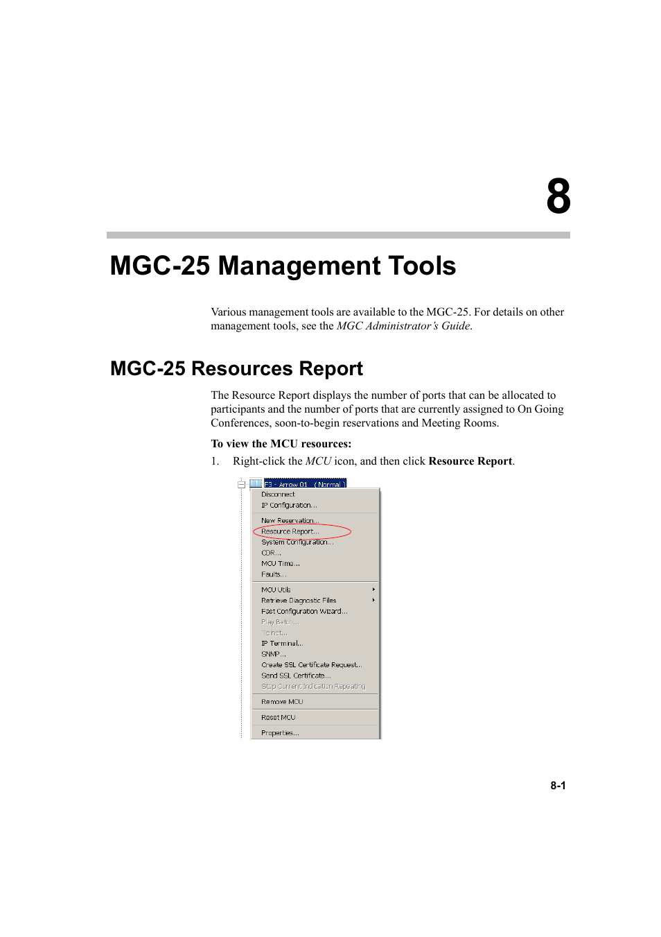 Mgc-25 management tools, Mgc-25 resources report, Mgc-25 management tools -1 | Mgc-25 resources report -1 | Polycom DOC2232A User Manual | Page 95 / 132