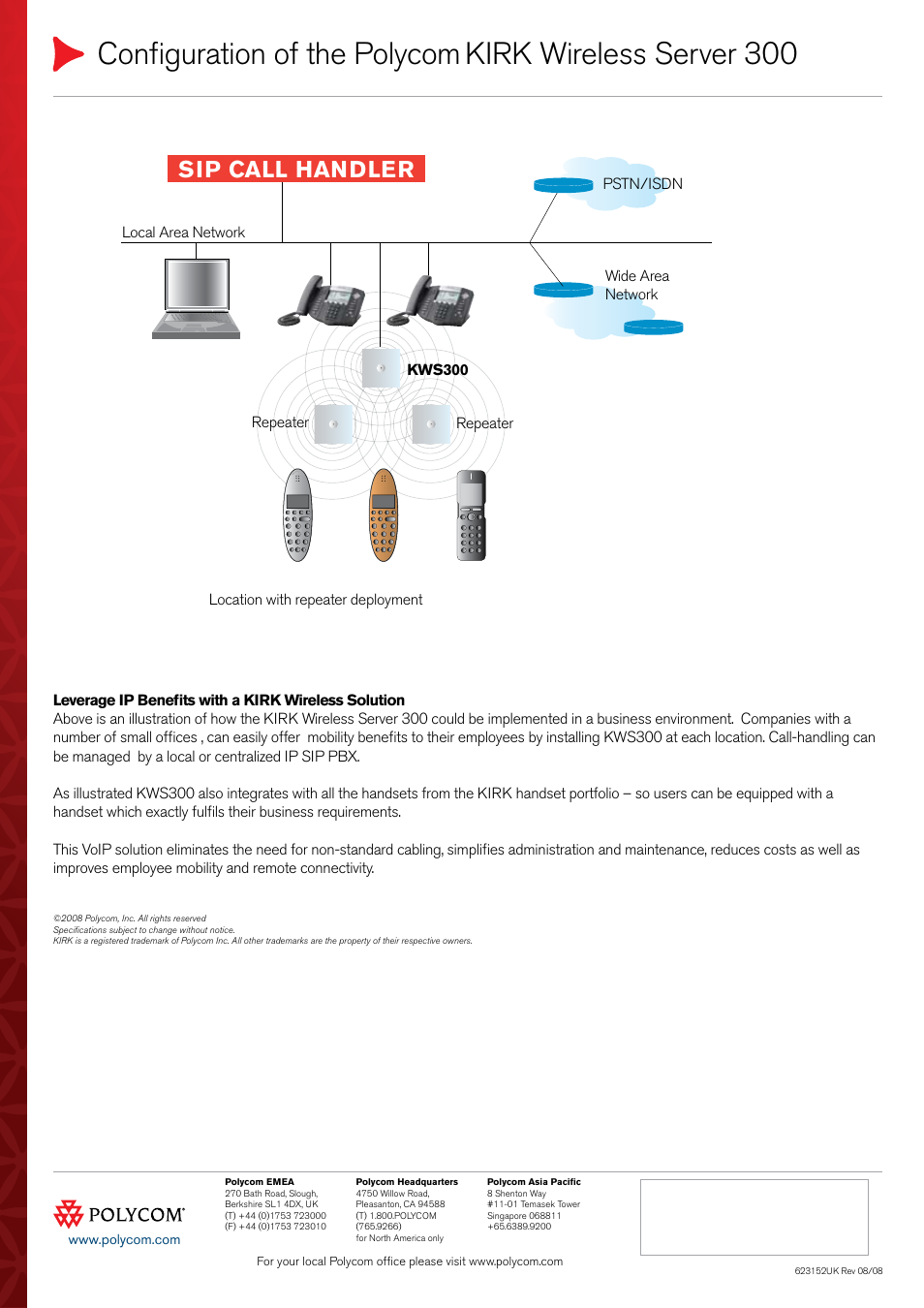 Configuration of the polycom, Kirk wireless server 300, Sip call handler | Polycom KIRK 623152UK User Manual | Page 2 / 2