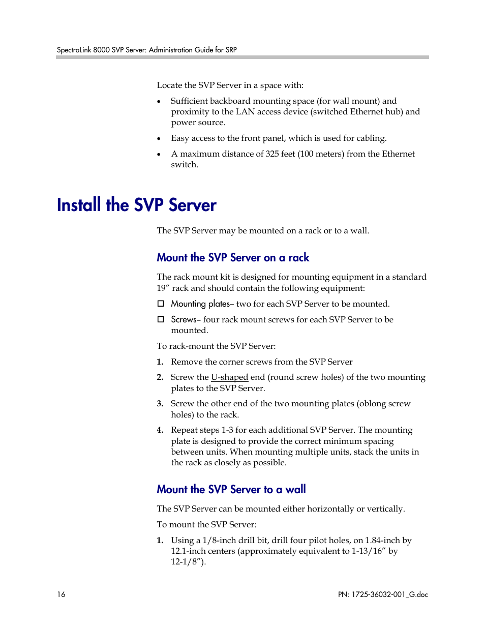 Install the svp server, Mount the svp server on a rack, Mount the svp server to a wall | Polycom SpectraLink 8000 User Manual | Page 16 / 40