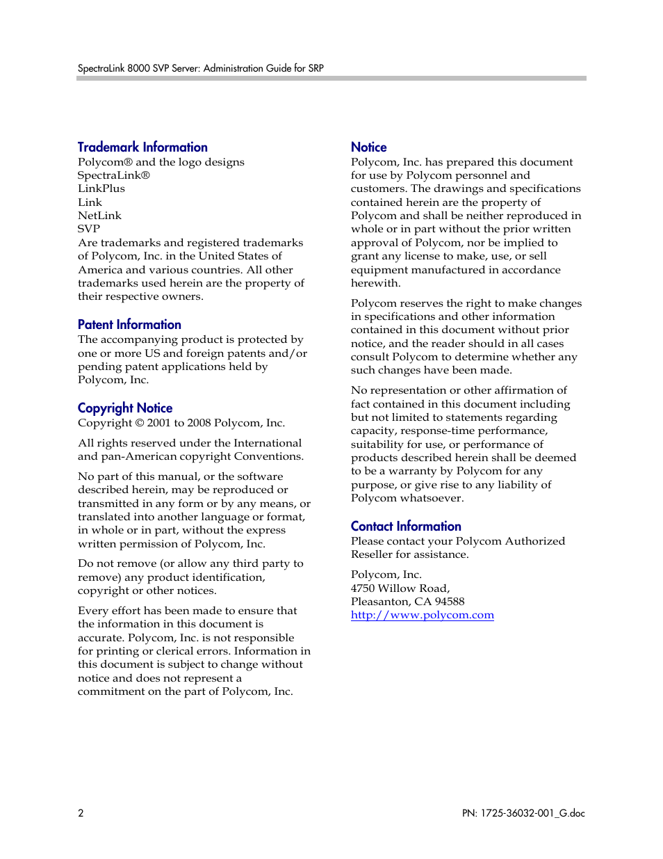 Polycom SpectraLink 8000 User Manual | Page 2 / 40