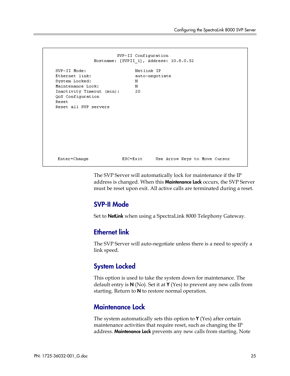 Svp-ii mode, Ethernet link, System locked | Maintenance lock | Polycom SpectraLink 8000 User Manual | Page 25 / 40