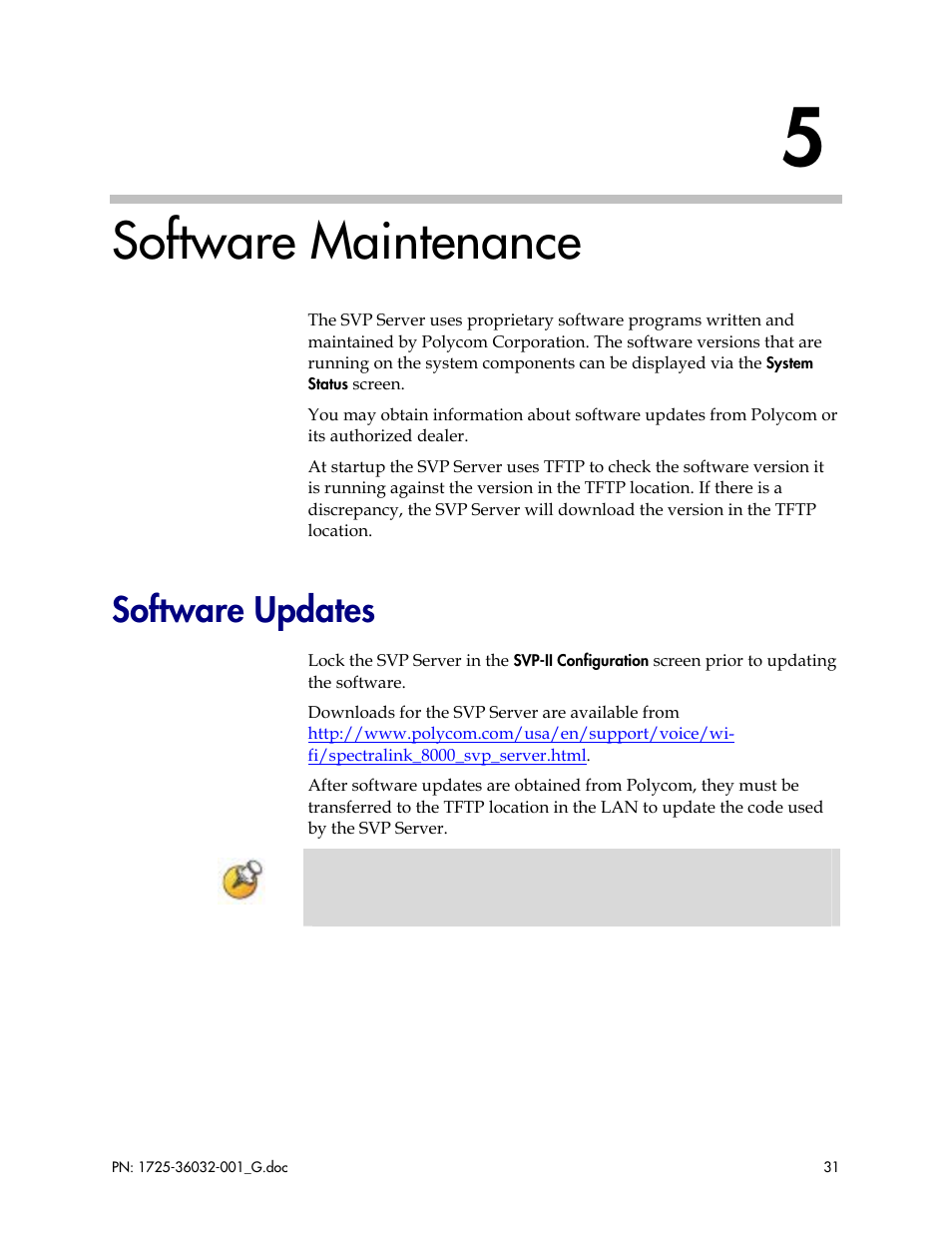 Software maintenance, Software updates | Polycom SpectraLink 8000 User Manual | Page 31 / 40