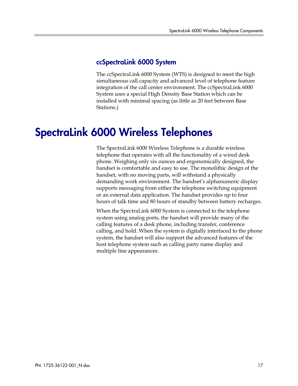 Ccspectralink 6000 system, Spectralink 6000 wireless telephones | Polycom SpectraLink RCO400 User Manual | Page 17 / 68