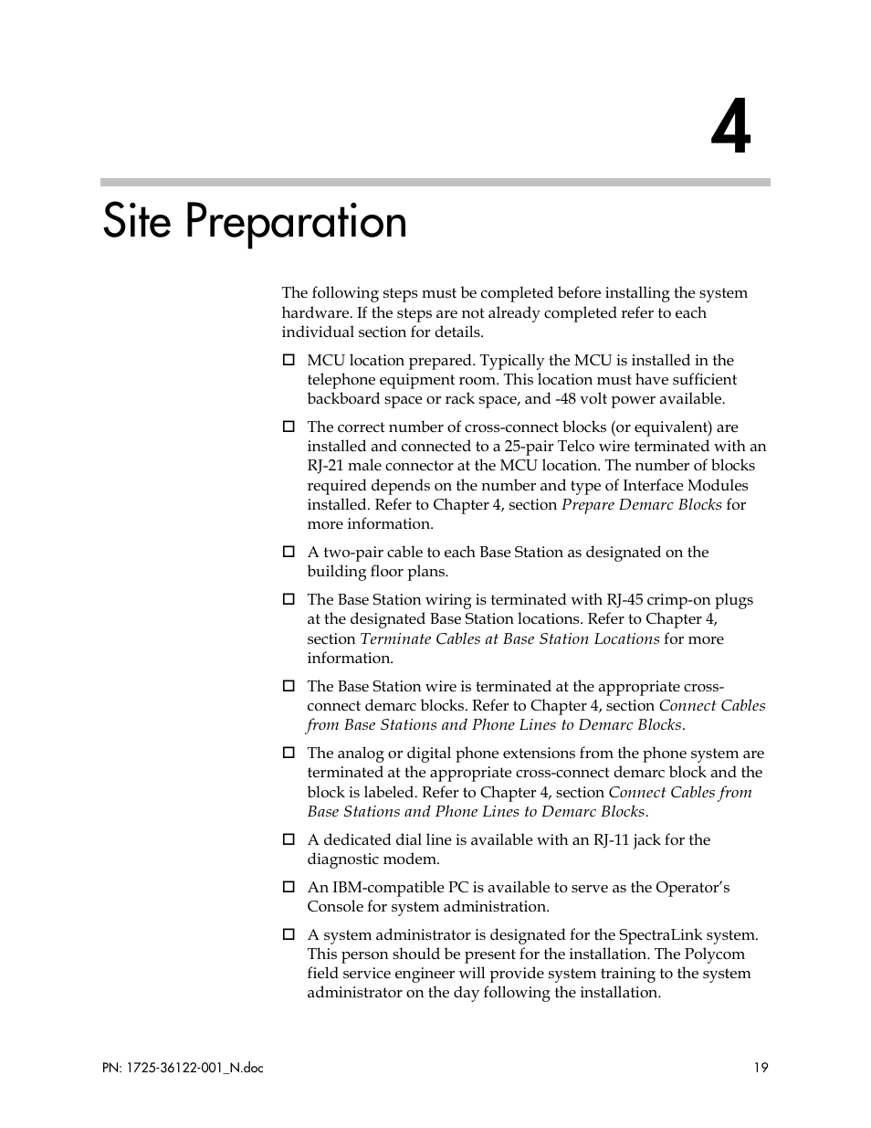 Site preparation | Polycom SpectraLink RCO400 User Manual | Page 19 / 68