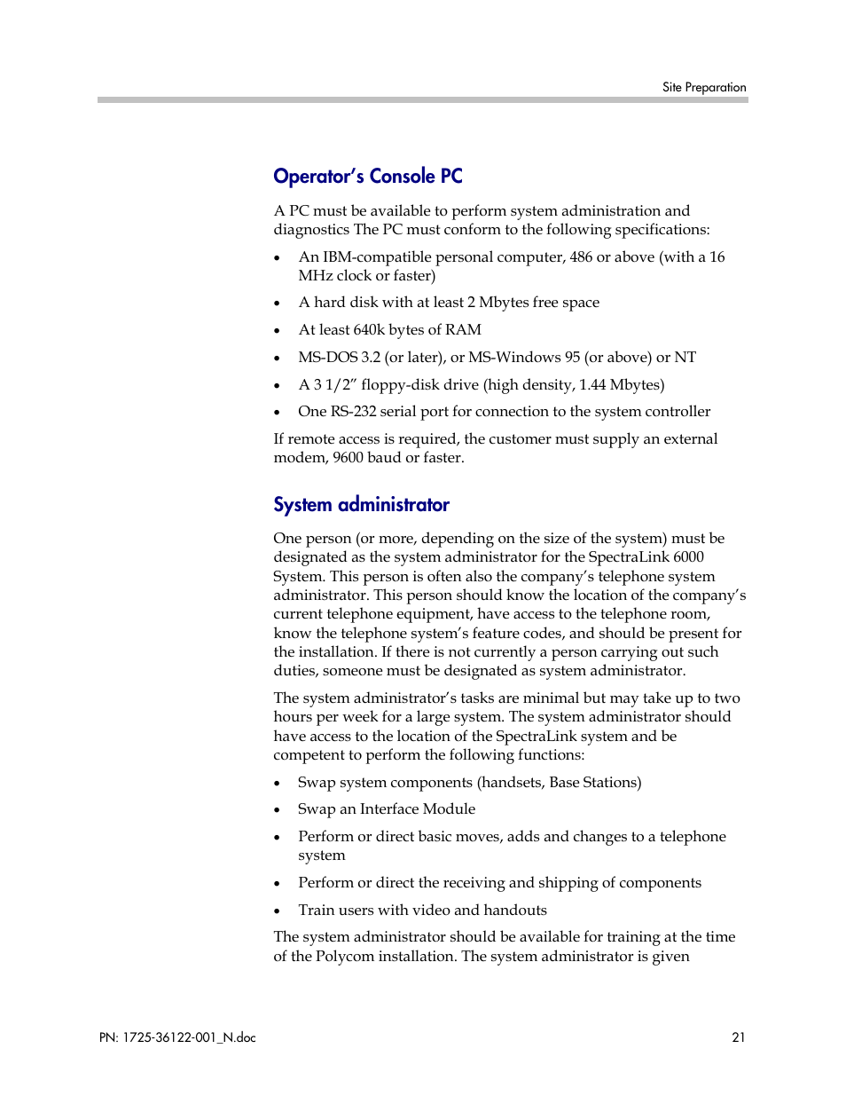 Operator’s console pc, System administrator | Polycom SpectraLink RCO400 User Manual | Page 21 / 68