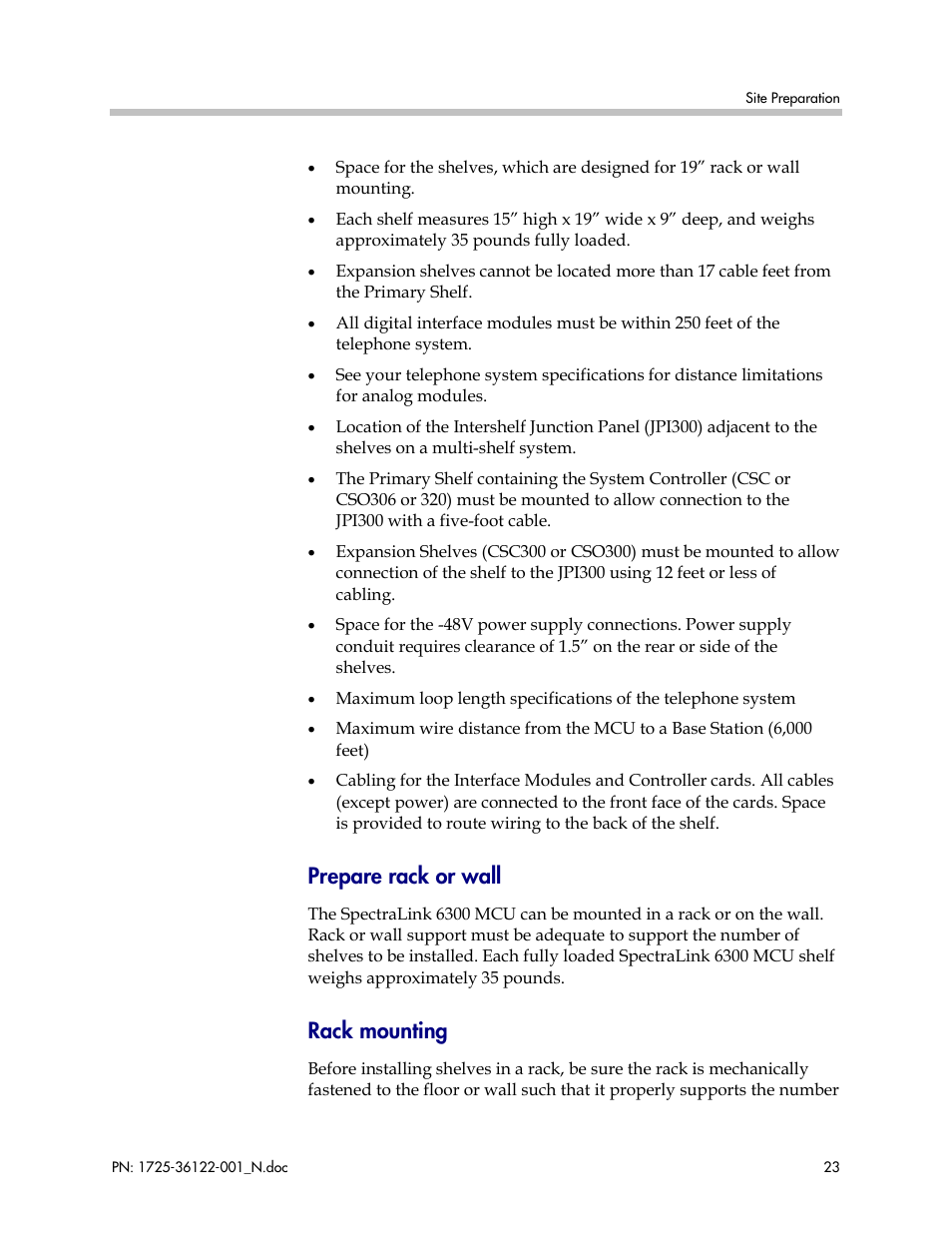 Prepare rack or wall, Rack mounting | Polycom SpectraLink RCO400 User Manual | Page 23 / 68