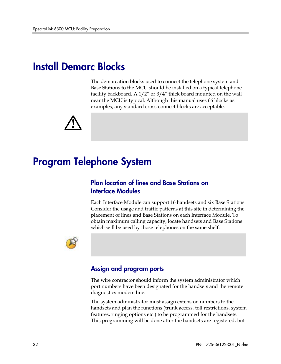 Install demarc blocks, Program telephone system, Assign and program ports | Install demarc blocks program telephone system | Polycom SpectraLink RCO400 User Manual | Page 32 / 68