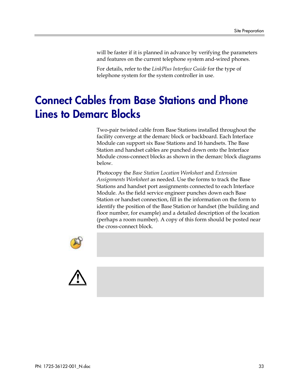 Demarc blocks, Connect cables, Connect cables from | Base stations and phone lines to demarc blocks | Polycom SpectraLink RCO400 User Manual | Page 33 / 68