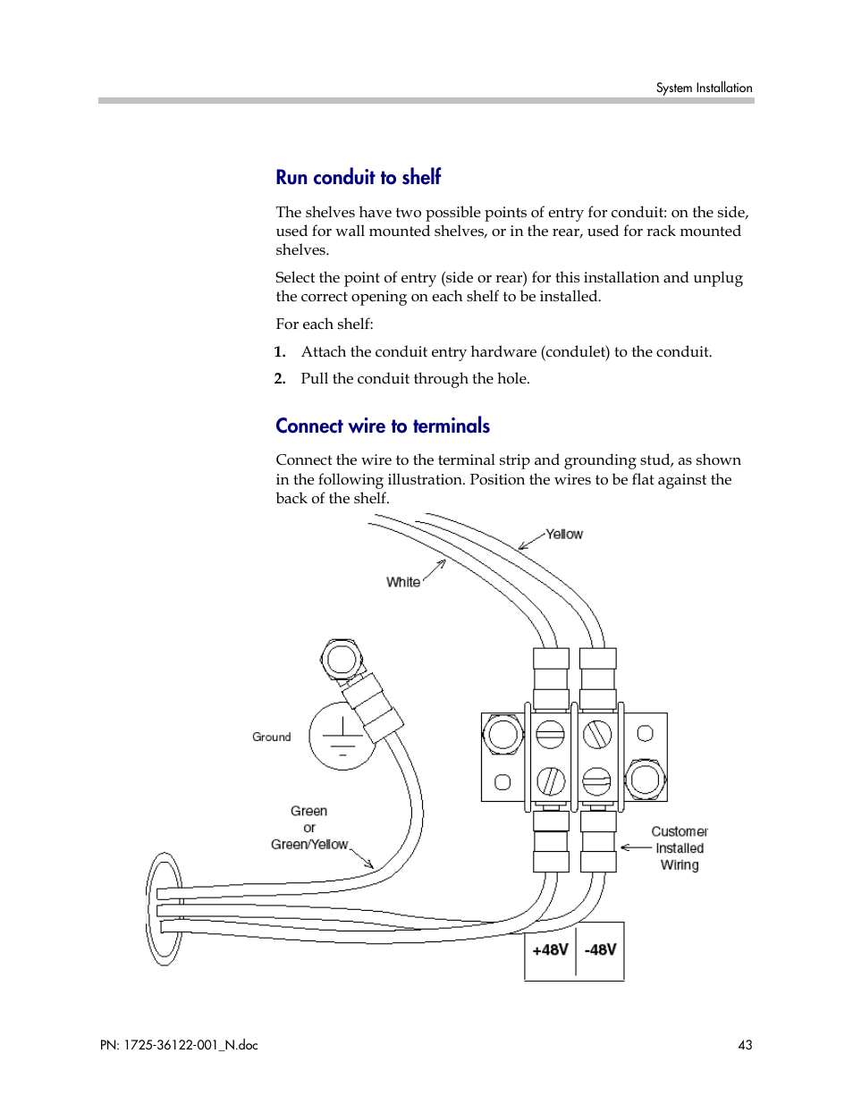 Run conduit to shelf, Connect wire to terminals | Polycom SpectraLink RCO400 User Manual | Page 43 / 68